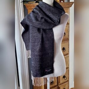 Dark Gray Cashmere Scarf with Cream Fringe